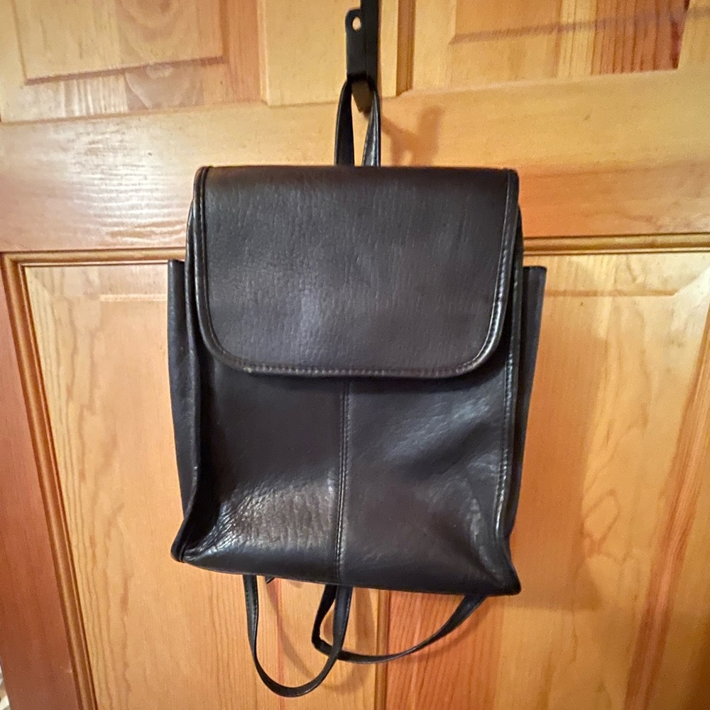 Black leather back pack bag